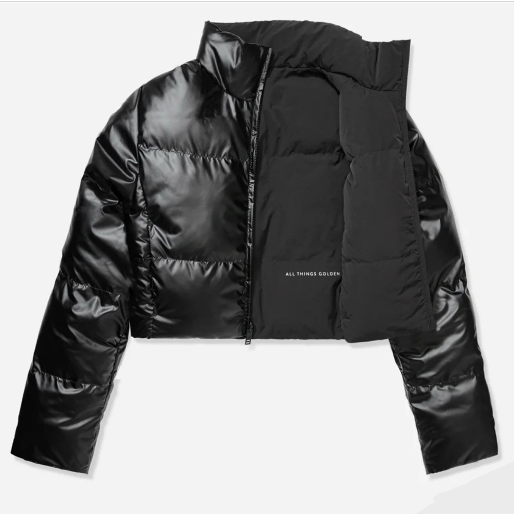 All Things Golden THE VEGAN PUFF™ REVERSIBLE CROP JACKET - PATENT/BLACK